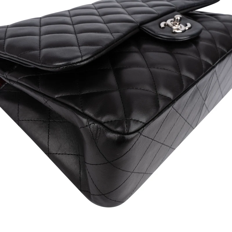 Chanel Quilted Lambskin Palladium Jumbo Double Flap Crossbody Bag