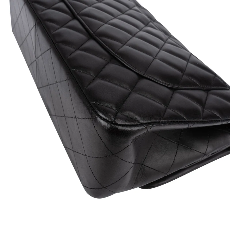 Chanel Quilted Lambskin Palladium Jumbo Double Flap Crossbody Bag