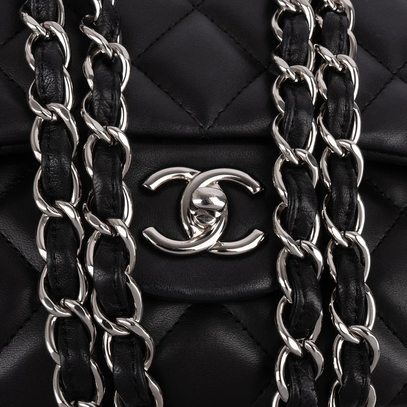 Chanel Quilted Lambskin Palladium Jumbo Double Flap Crossbody Bag