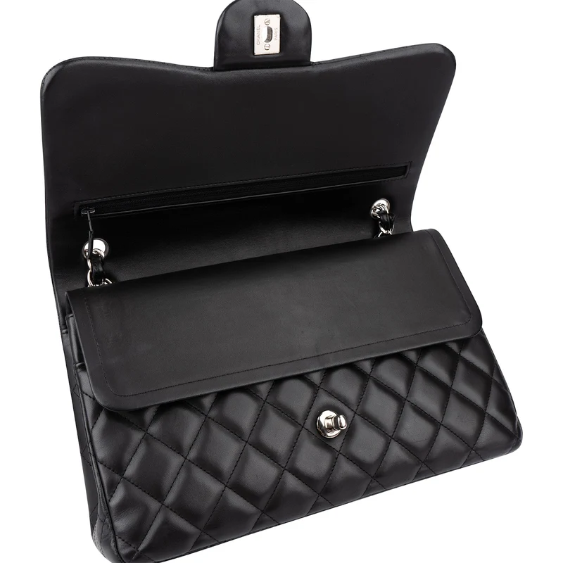 Chanel Quilted Lambskin Palladium Jumbo Double Flap Crossbody Bag