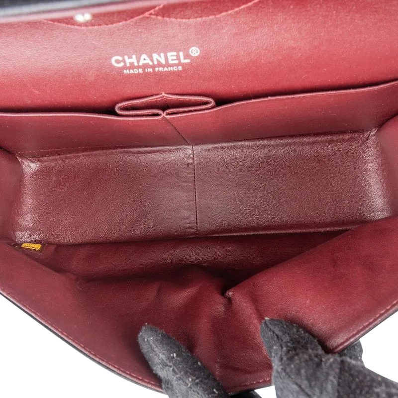 Chanel Quilted Lambskin Palladium Jumbo Double Flap Crossbody Bag