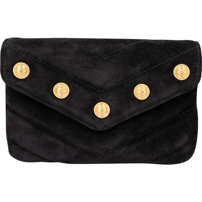 Chanel Suede Quilted Chevron Button Envelope Pouch