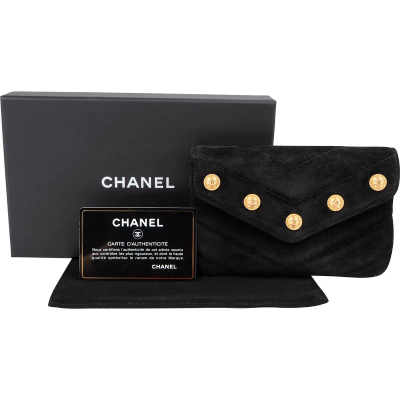 Chanel Suede Quilted Chevron Button Envelope Pouch