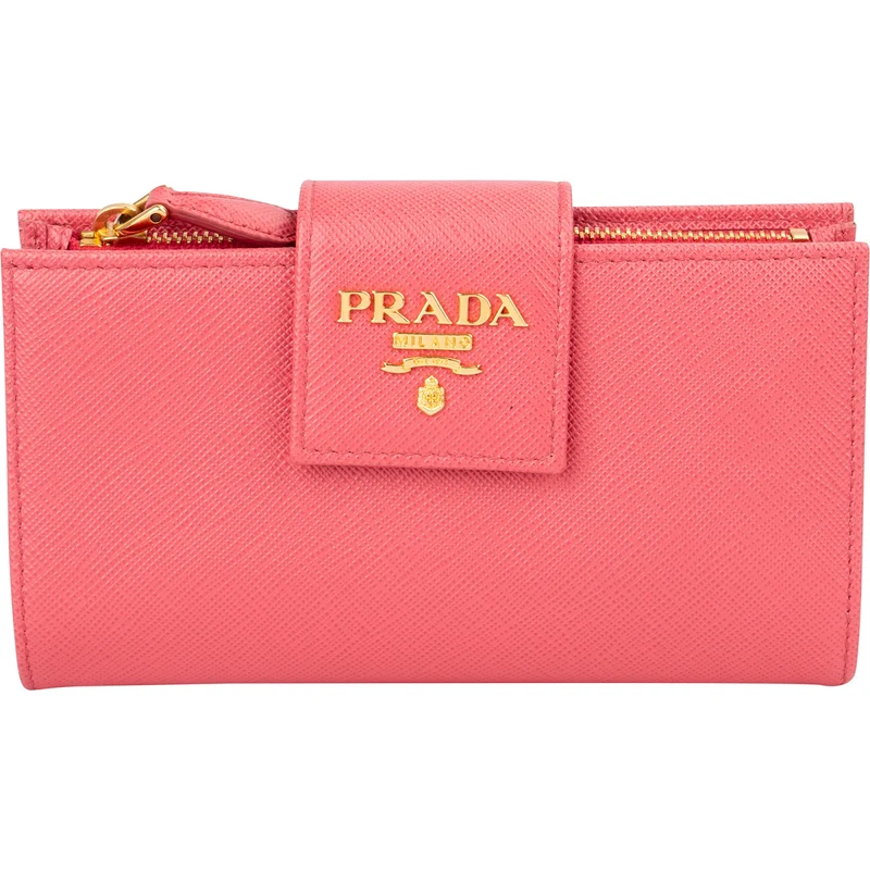 Prada Pink Saffiano Leather Clip Wallet