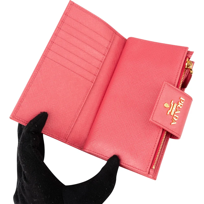 Prada Pink Saffiano Leather Clip Wallet