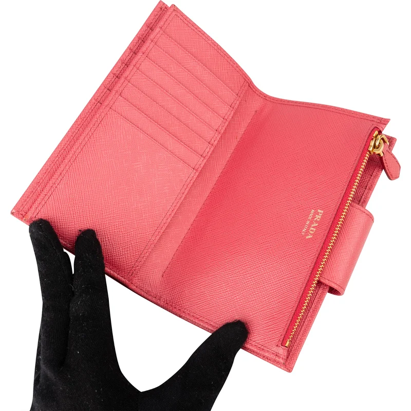 Prada Pink Saffiano Leather Clip Wallet