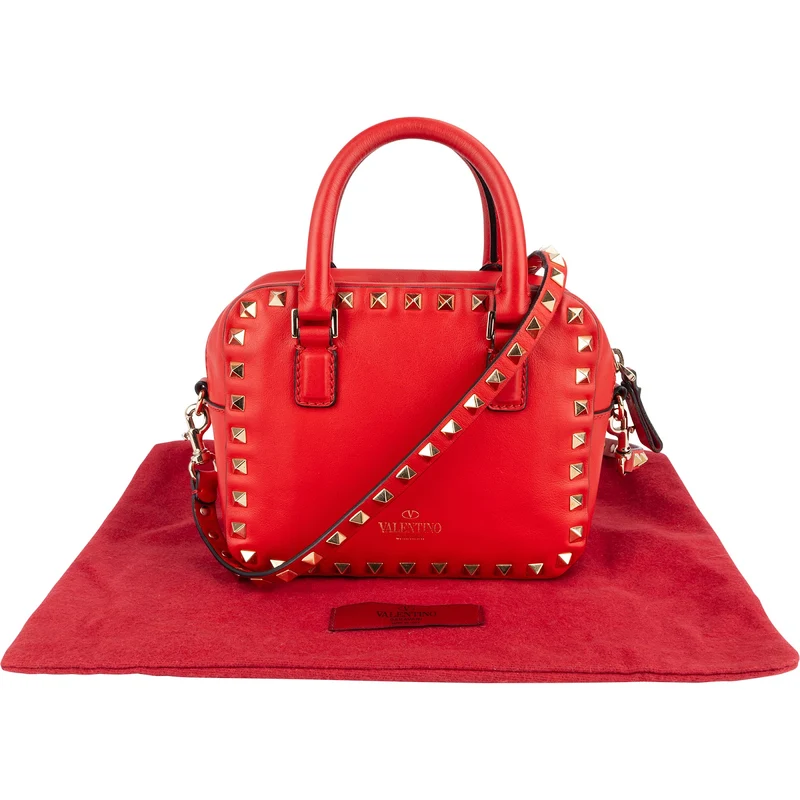 Valentino Red Leather Rockstud Small Camera Handbag