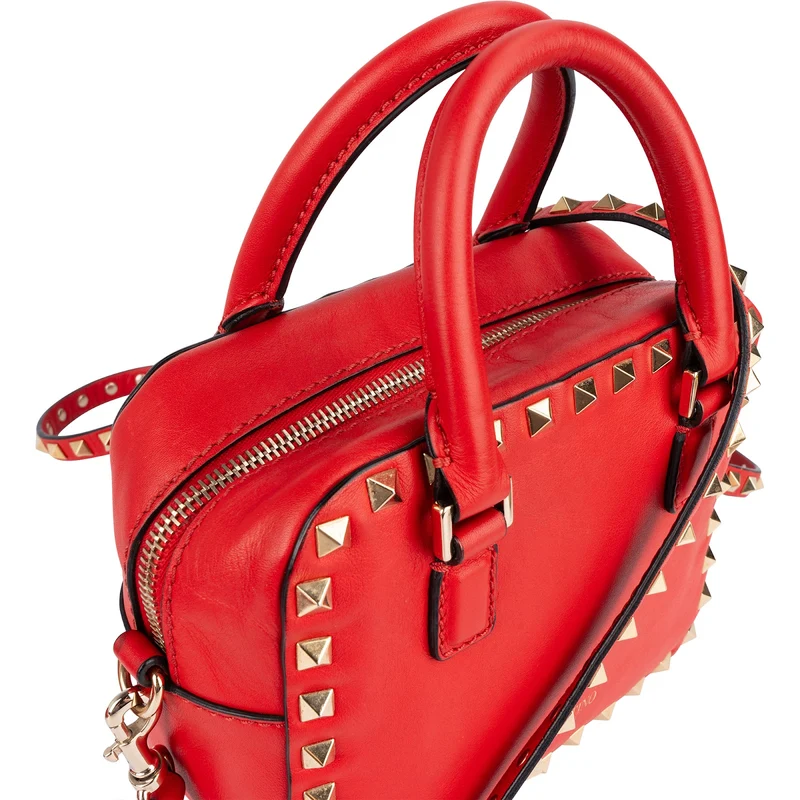 Valentino Red Leather Rockstud Small Camera Handbag
