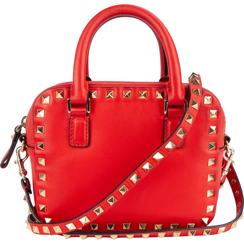 Valentino Red Leather Rockstud Small Camera Handbag
