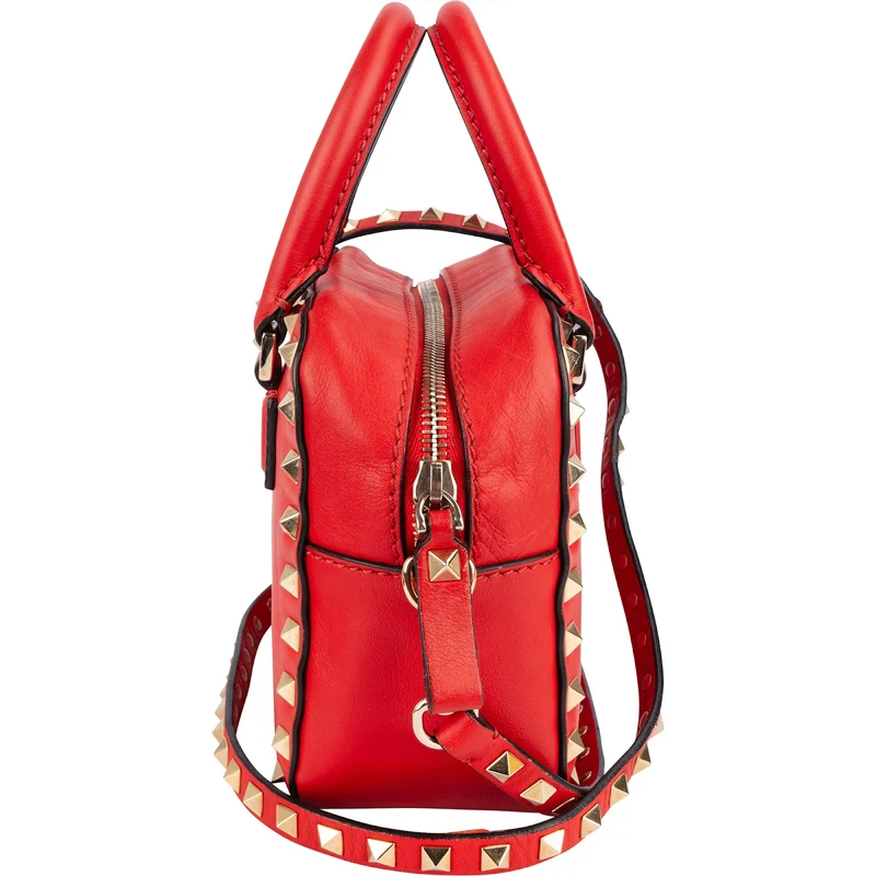Valentino Red Leather Rockstud Small Camera Handbag