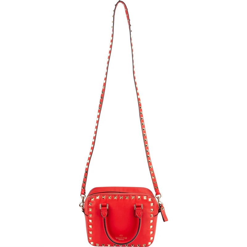 Valentino Red Leather Rockstud Small Camera Handbag