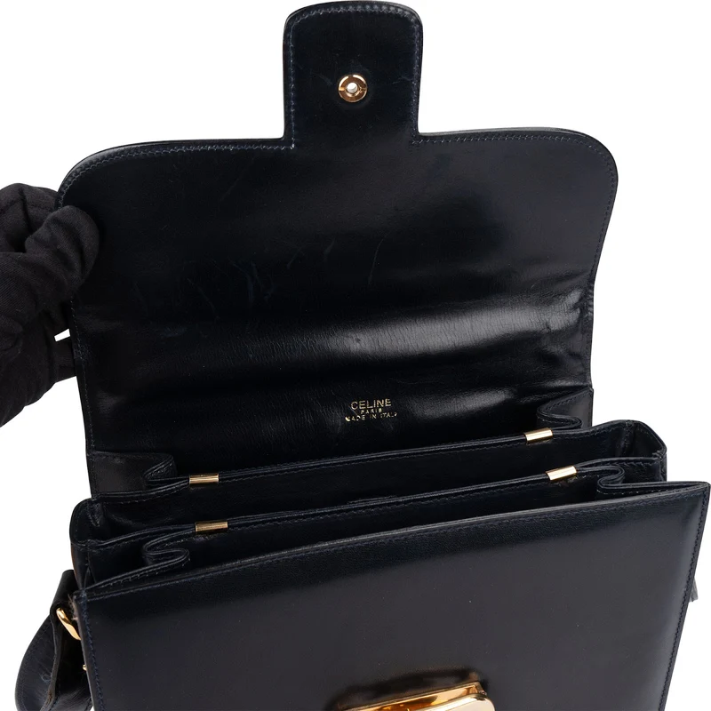 Celine Blue Boxcalf Carriage Triomphe Shoulder Bag