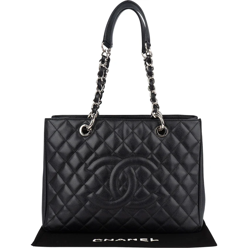 Chanel Quilted Caviar Leather Grand Shopping Tote Shoulder Bag