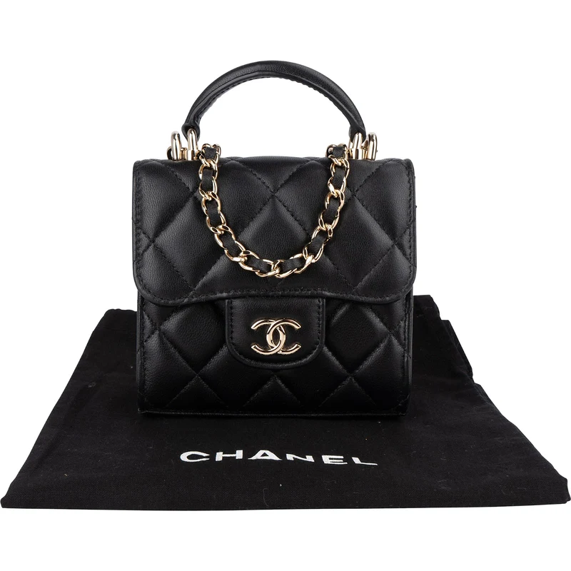 Chanel Quilted Lambskin Mini Single Flap with Top Handle Crossbody Bag