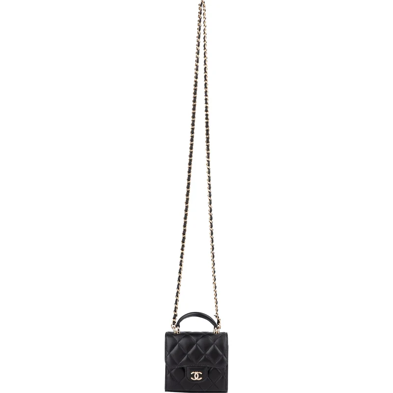 Chanel Quilted Lambskin Mini Single Flap with Top Handle Crossbody Bag