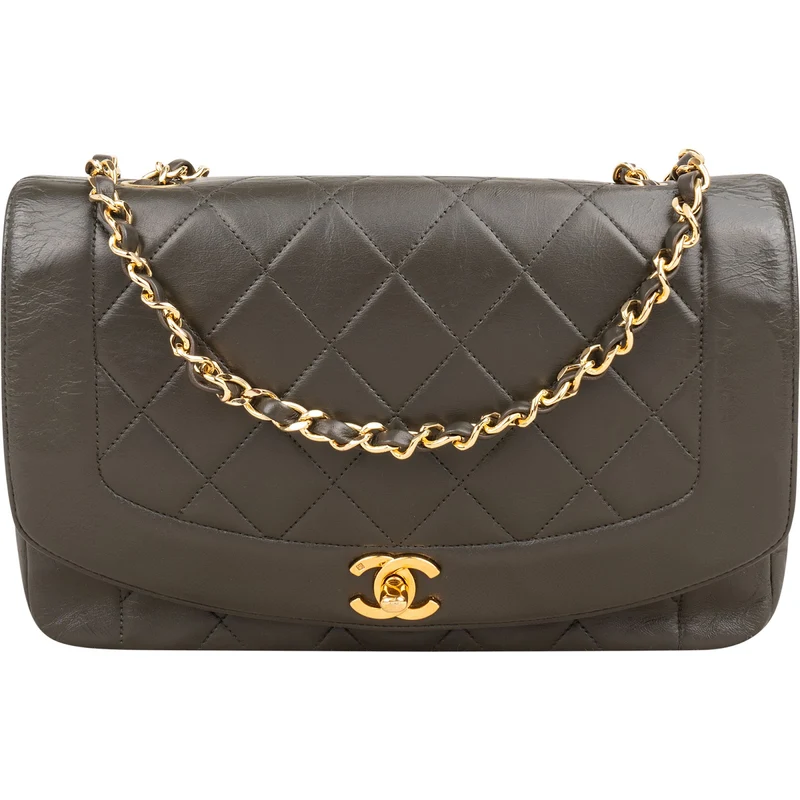 Chanel Quilted Lambskin 24K Gold Diana Single Flap Crossbody Bag