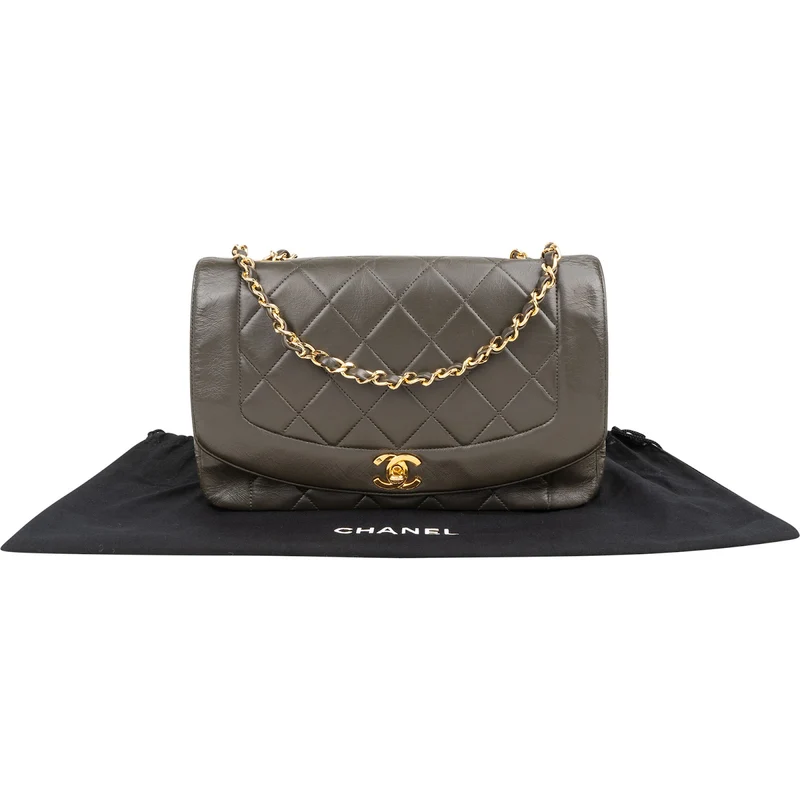 Chanel Quilted Lambskin 24K Gold Diana Single Flap Crossbody Bag