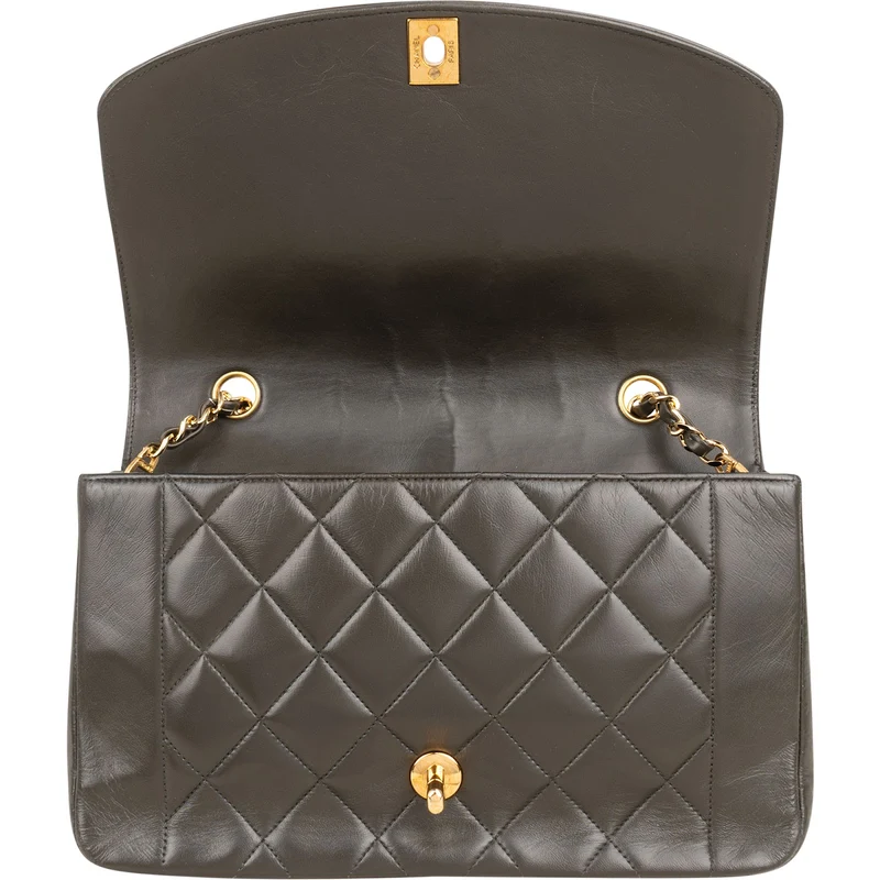 Chanel Quilted Lambskin 24K Gold Diana Single Flap Crossbody Bag
