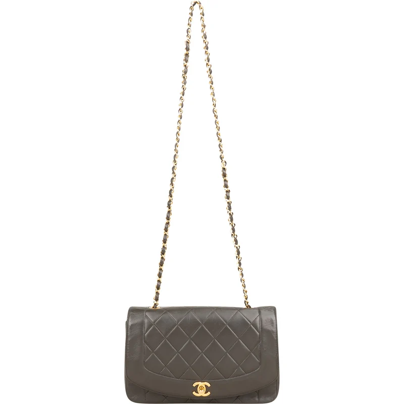 Chanel Quilted Lambskin 24K Gold Diana Single Flap Crossbody Bag