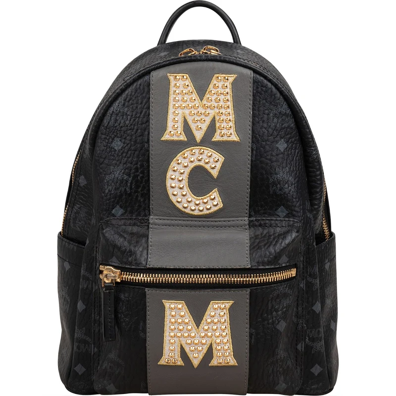 MCM Monogram Visetos Studded Emblem Stripe Stark Small Backpack