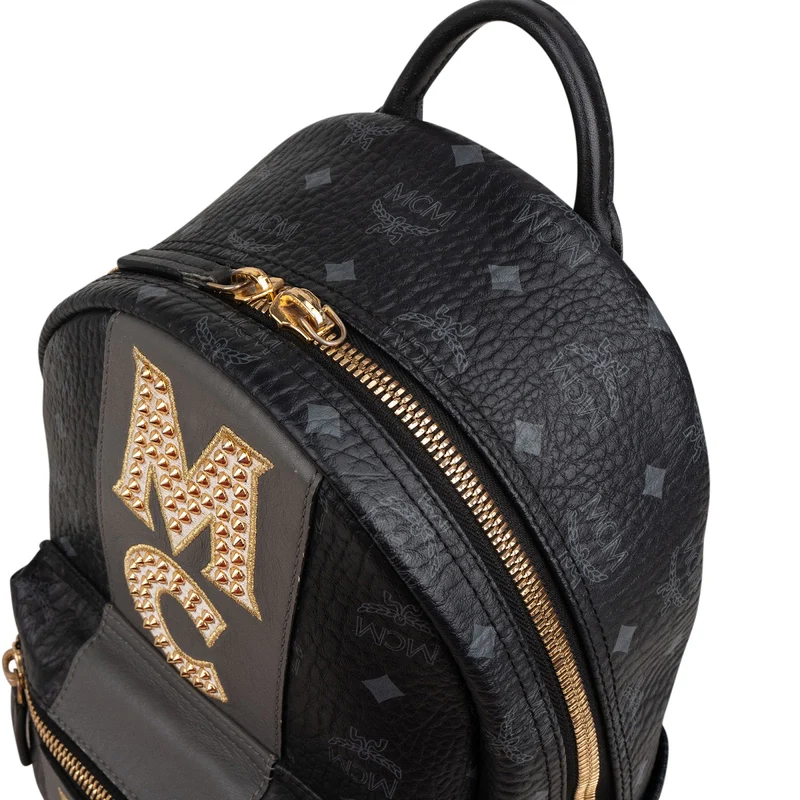 MCM Monogram Visetos Studded Emblem Stripe Stark Small Backpack