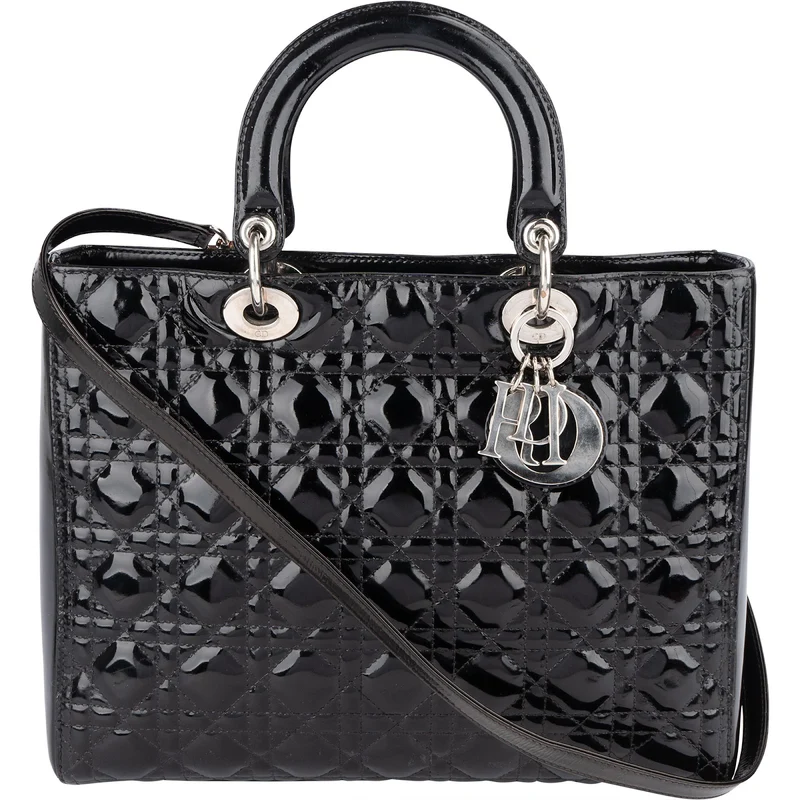 Christian Dior Quilted Patent Leather Lady Dior Handbag