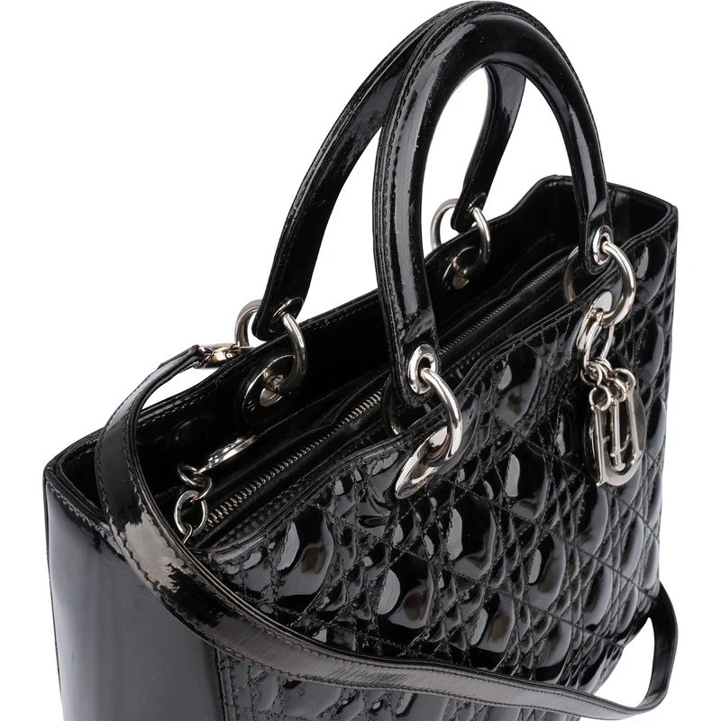 Christian Dior Quilted Patent Leather Lady Dior Handbag