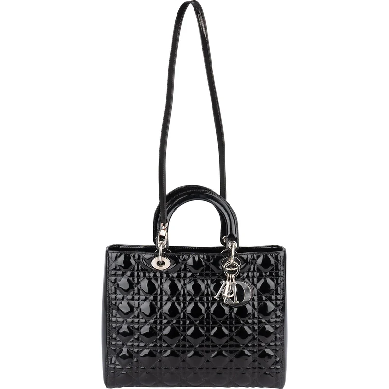 Christian Dior Quilted Patent Leather Lady Dior Handbag