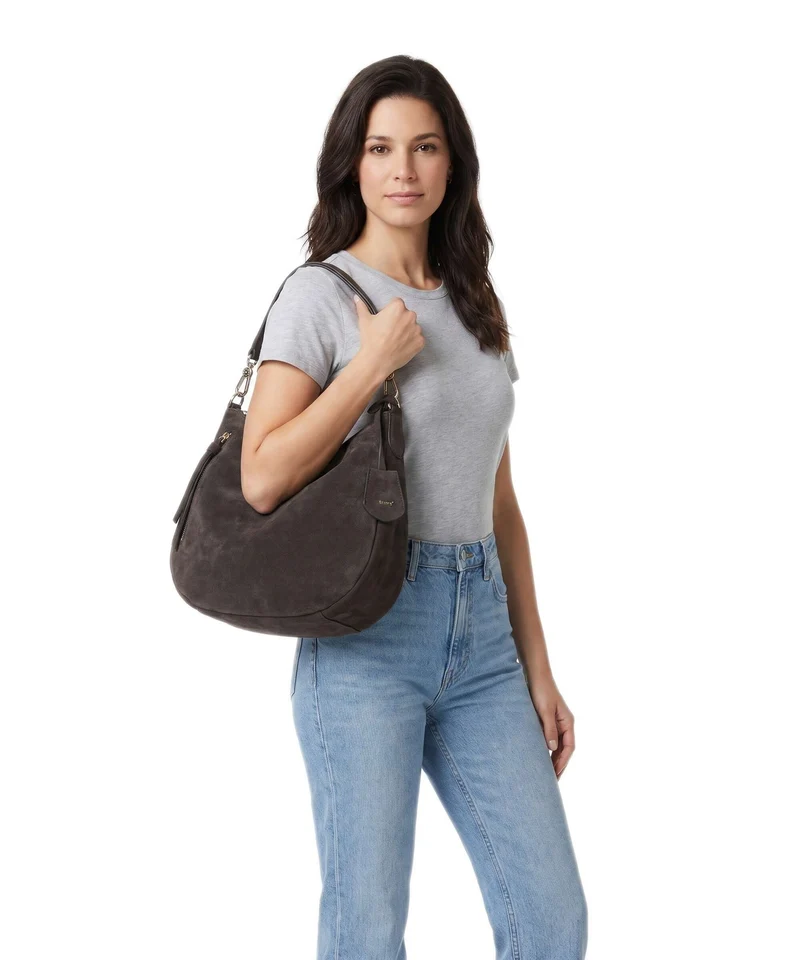 Abro Suede Juna Small Beuteltasche dark brown