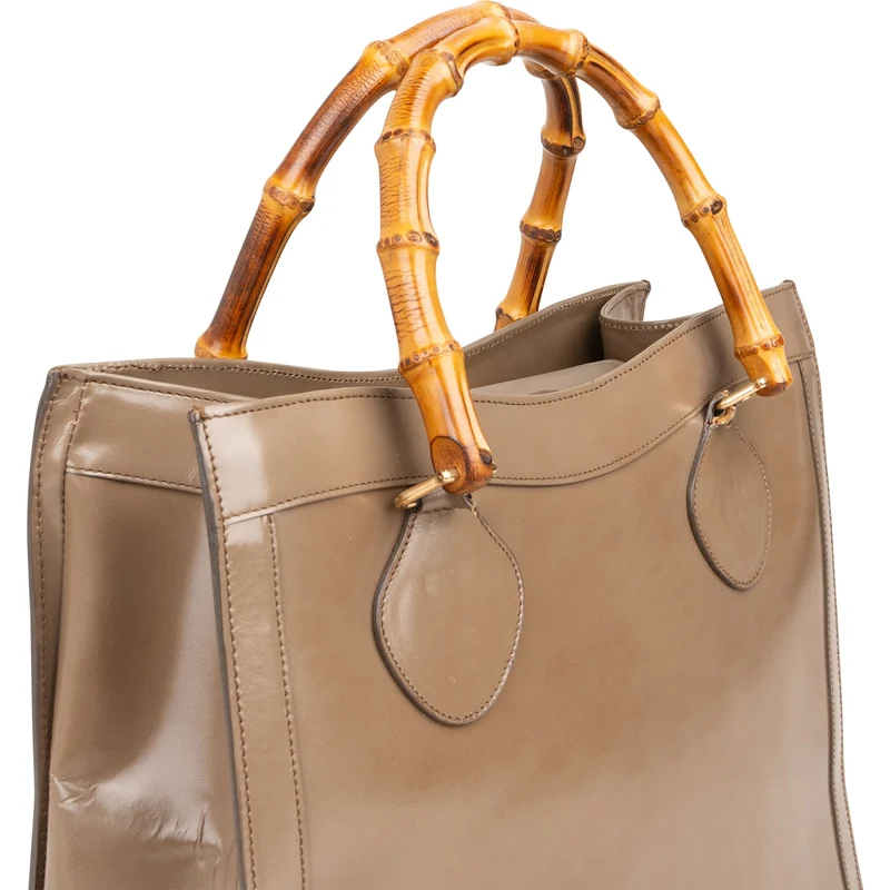 Gucci Smooth Leather Bamboo Tote Handbag