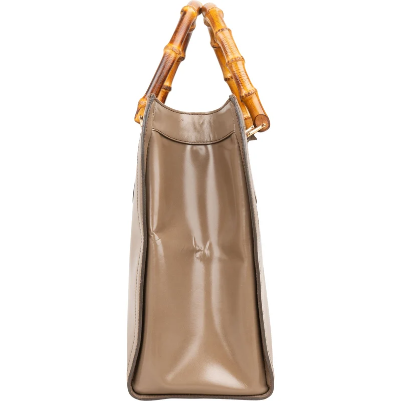 Gucci Smooth Leather Bamboo Tote Handbag