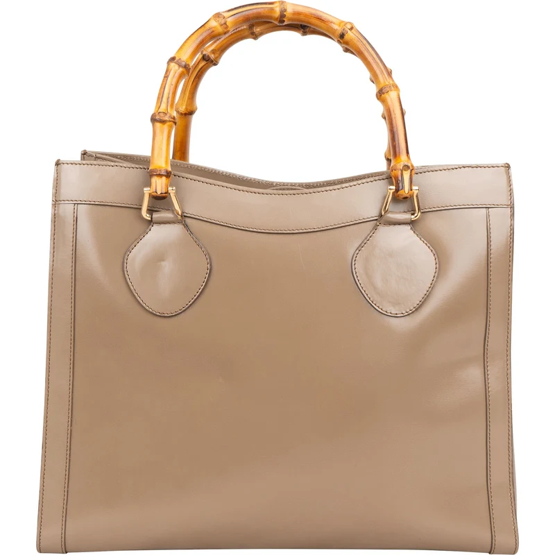 Gucci Smooth Leather Bamboo Tote Handbag