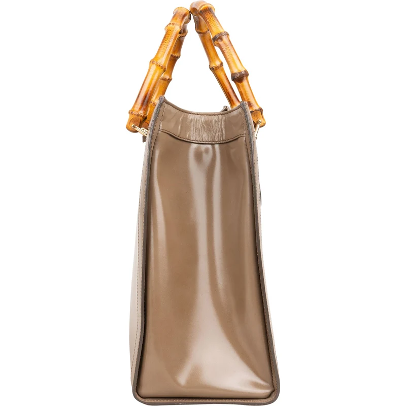 Gucci Smooth Leather Bamboo Tote Handbag