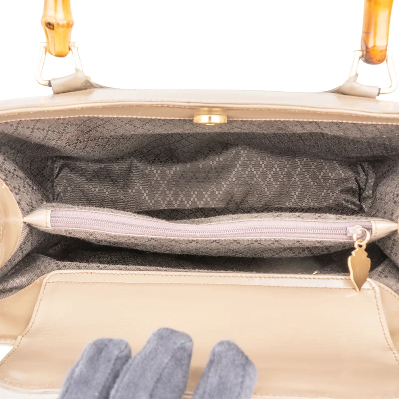 Gucci Smooth Leather Bamboo Tote Handbag