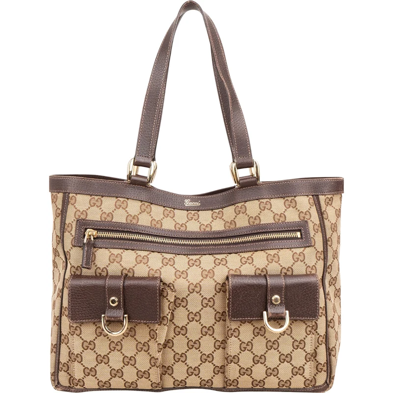 Gucci Monogram GG Canvas Abbey Double Pocket Tote Shoulder Bag