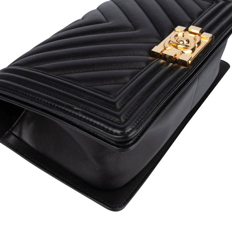 Chanel Quilted Chevron Boy Single Flap Crossbody Bag