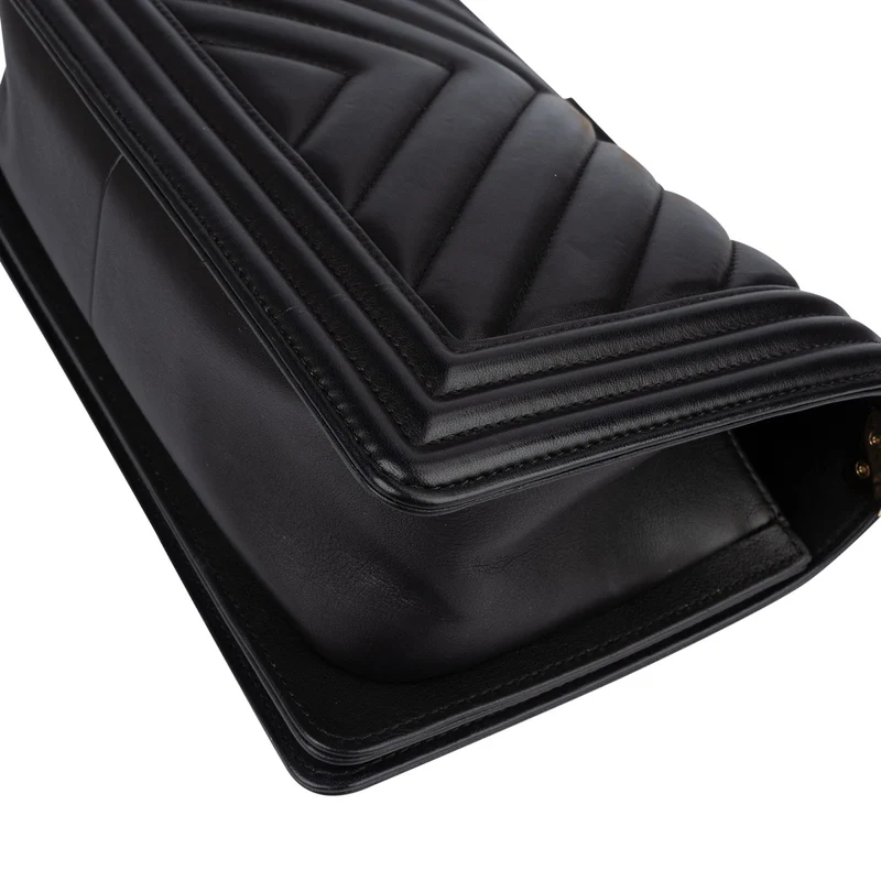 Chanel Quilted Chevron Boy Single Flap Crossbody Bag