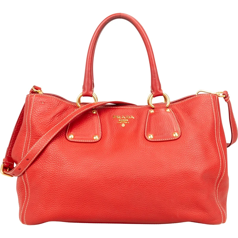 Prada Grained Red Vitello Daino Tote Handbag