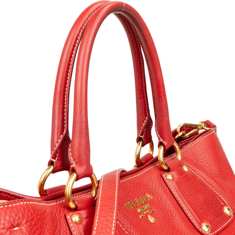 Prada Grained Red Vitello Daino Tote Handbag