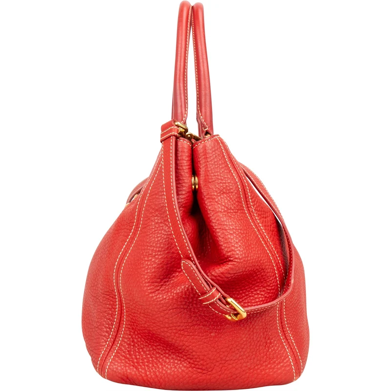 Prada Grained Red Vitello Daino Tote Handbag