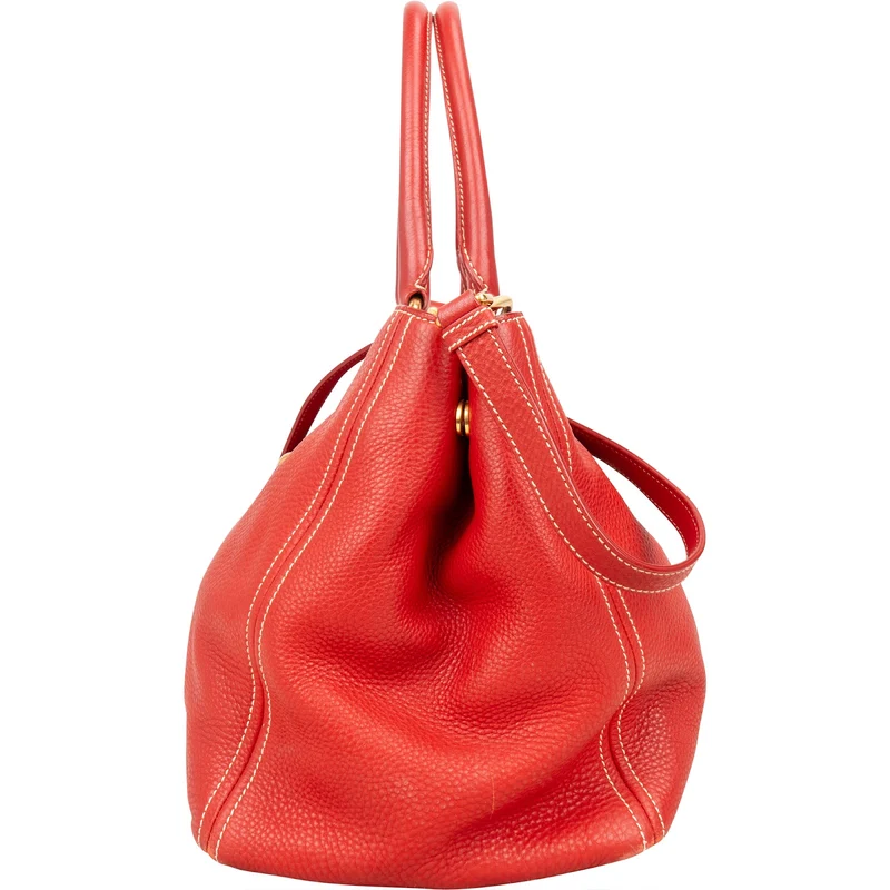 Prada Grained Red Vitello Daino Tote Handbag