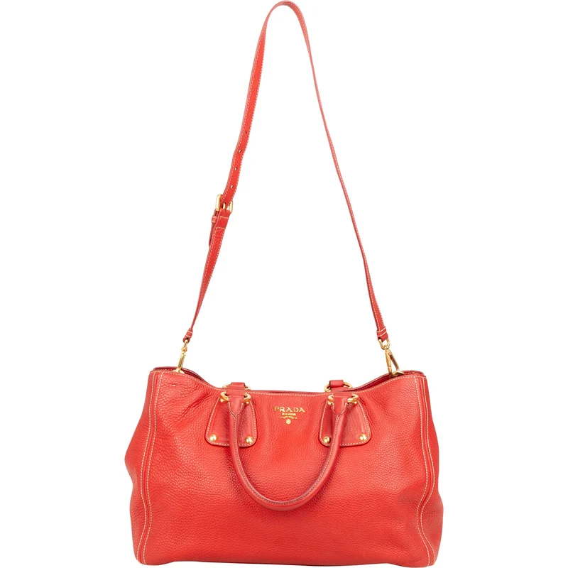 Prada Grained Red Vitello Daino Tote Handbag