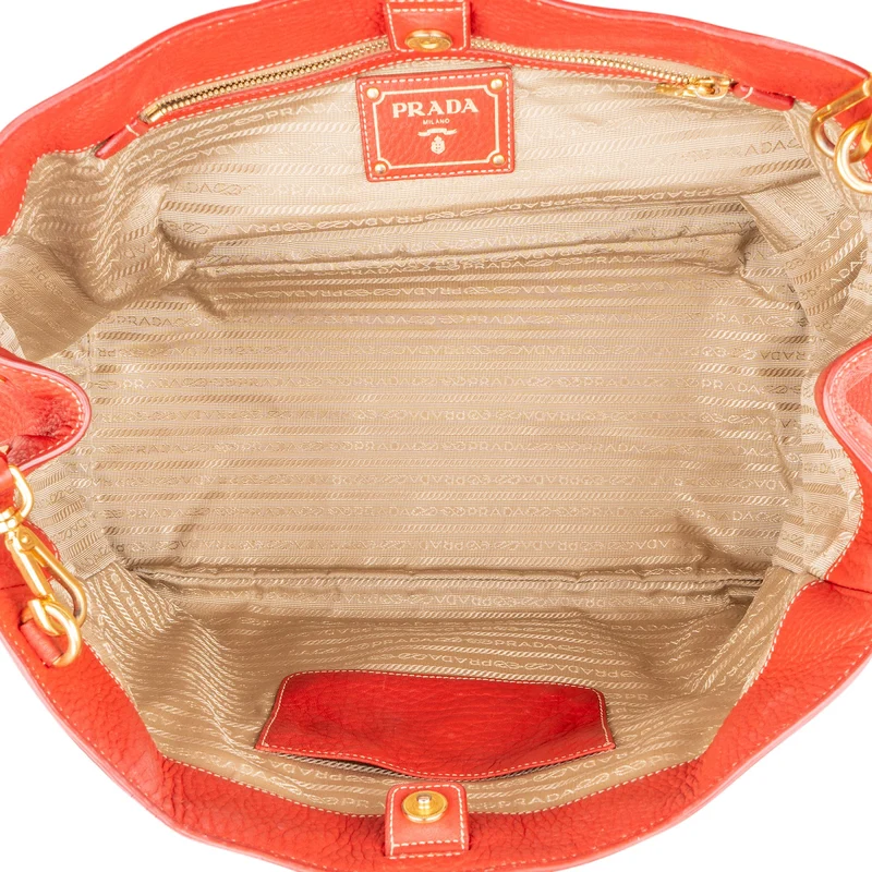Prada Grained Red Vitello Daino Tote Handbag