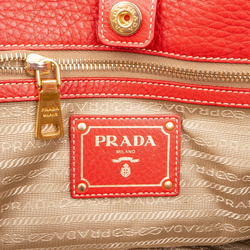 Prada Grained Red Vitello Daino Tote Handbag
