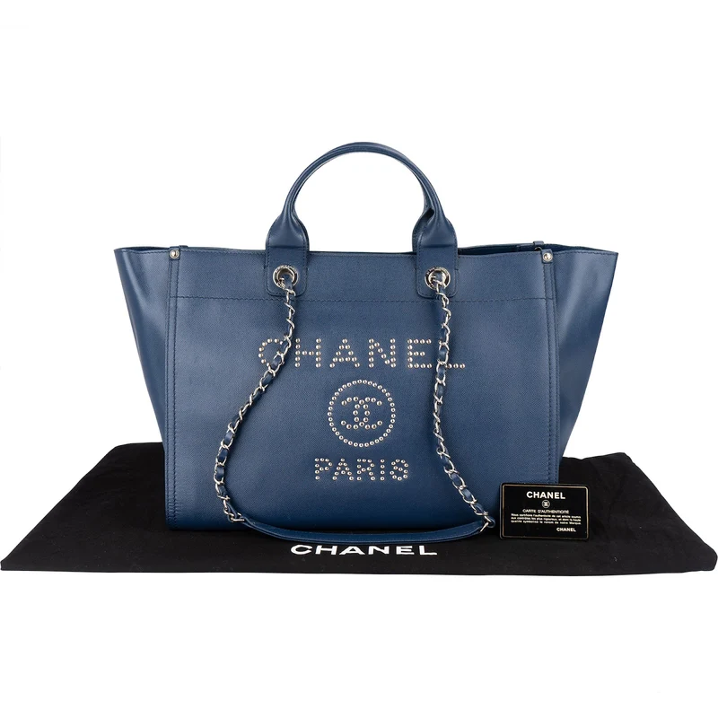 Chanel Bleu Caviar Leather Deauville Tote Shoulder Bag