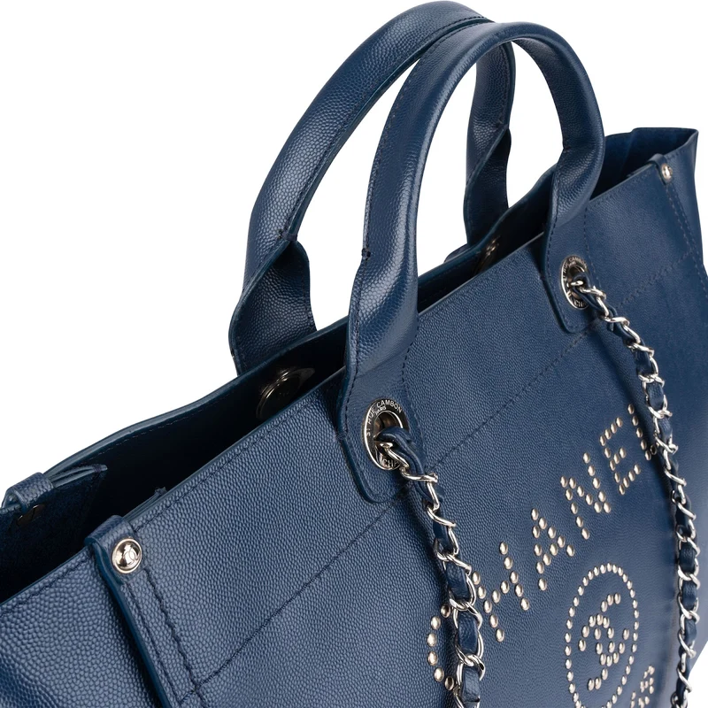 Chanel Bleu Caviar Leather Deauville Tote Shoulder Bag