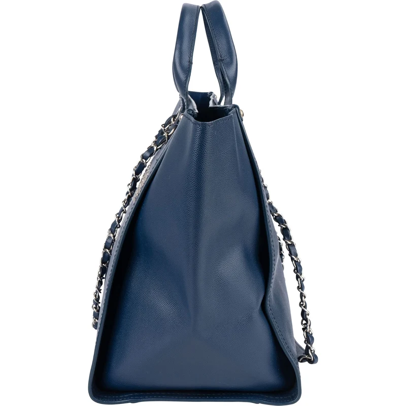Chanel Bleu Caviar Leather Deauville Tote Shoulder Bag