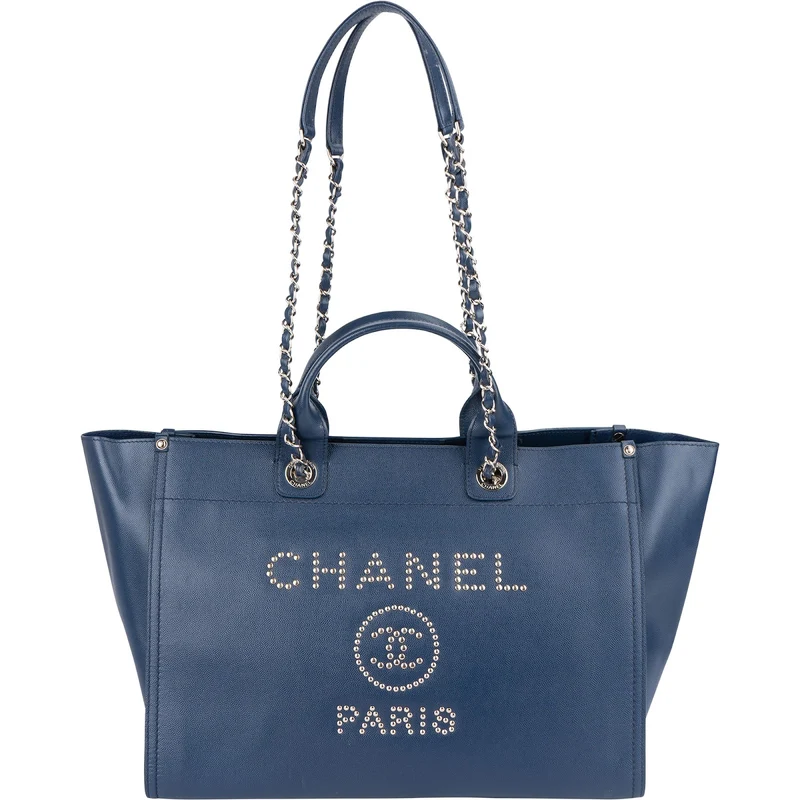 Chanel Bleu Caviar Leather Deauville Tote Shoulder Bag