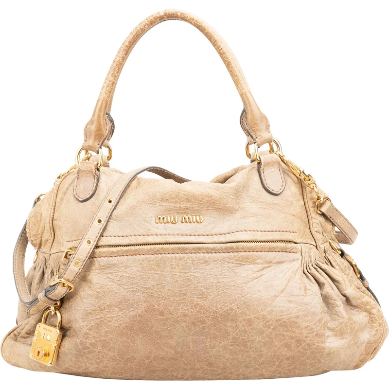 Miu Miu Vitello Lux Leather Satchel Hobo Handbag
