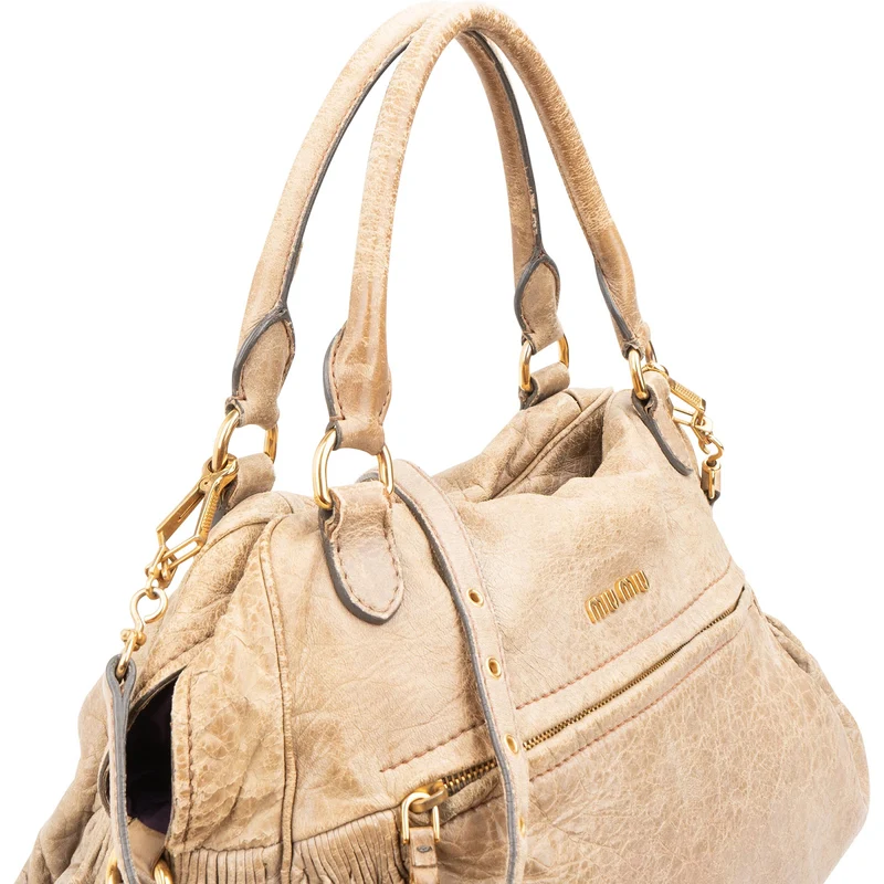 Miu Miu Vitello Lux Leather Satchel Hobo Handbag